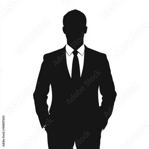 Businessman's black silhouette on a white background portrays professionalism