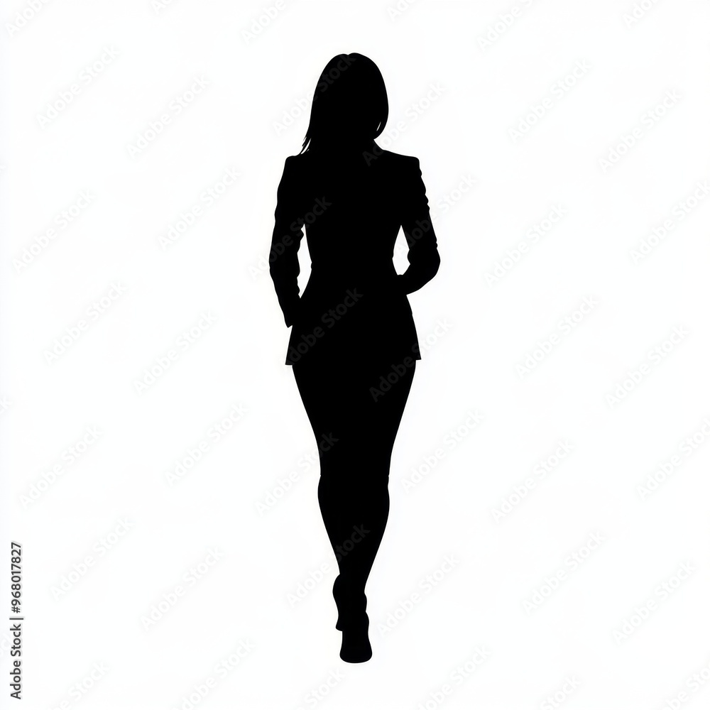 Fototapeta premium Silhouette of a woman in business attire walking on a white background