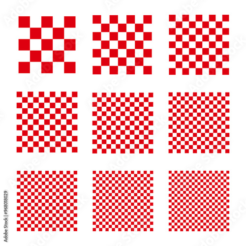 Set of red and white checkerboard seamless patterns
