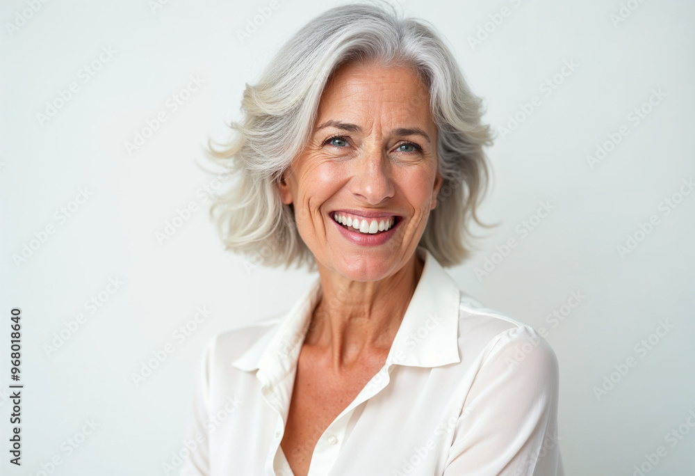 Close-up portrait of a graceful, silver-haired woman in a white blouse, showcasing elegance and warmth.
Close-up portrait of a graceful, silver-haired woman in a white blouse, showcasing elegance and warmth.