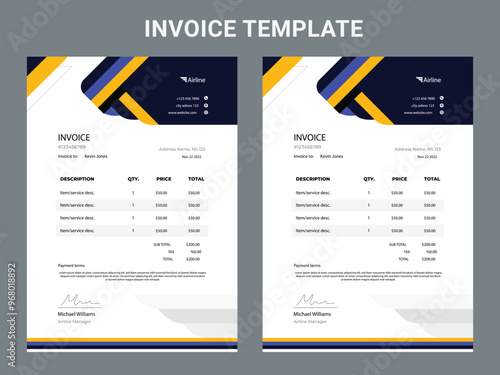 Modern style gradient technology company invoice design template in blue red orange. This cash memo price list for order expense is used for accounting bookkeeping finance business as money receipt.