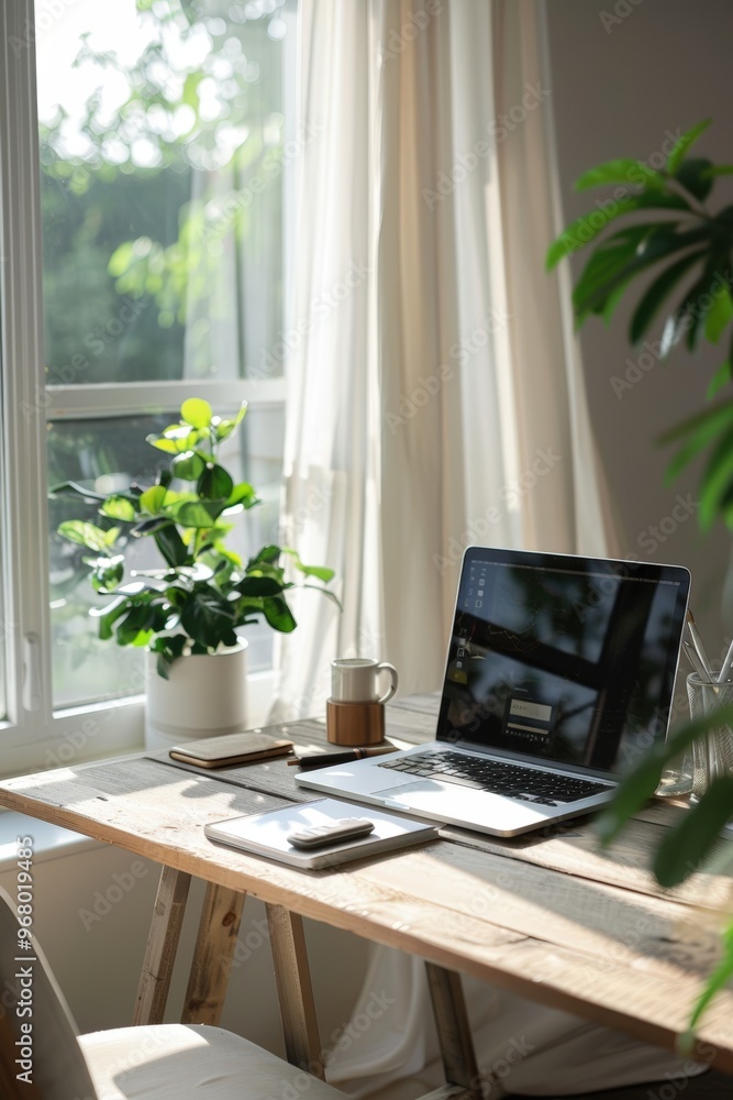 Eco-Friendly Modern Home Office with Natural Light and Energy Efficient Devices Eco-Friendly Modern Home Office with Natural Light and Energy Efficient Devices