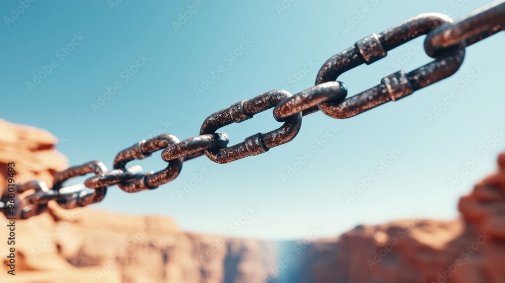 Suspended Growth Chains: A series of interlinked chains representing various sectors of investment, such as banking, healthcare, and manufacturing, hanging in mid-air over a chasm Suspended Growth Chains: A series of interlinked chains representing various sectors of investment, such as banking, healthcare, and manufacturing, hanging in mid-air over a chasm