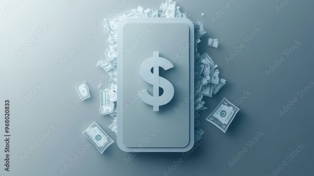 Smartphone with dollar symbol icon illustrating online shopping on a gray background Smartphone with dollar symbol icon illustrating online shopping on a gray background