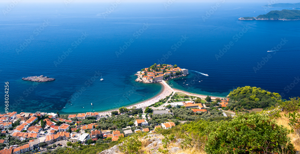aerial view on Sveti Stefan in Montenegro