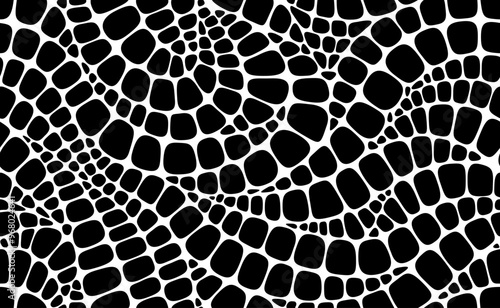 Snake, crocodile and dinosaur animal skin pattern, reptile leather background. Vector monochrome seamless alligator or lizard camouflage texture of black irregular scales resembling small tiles motif