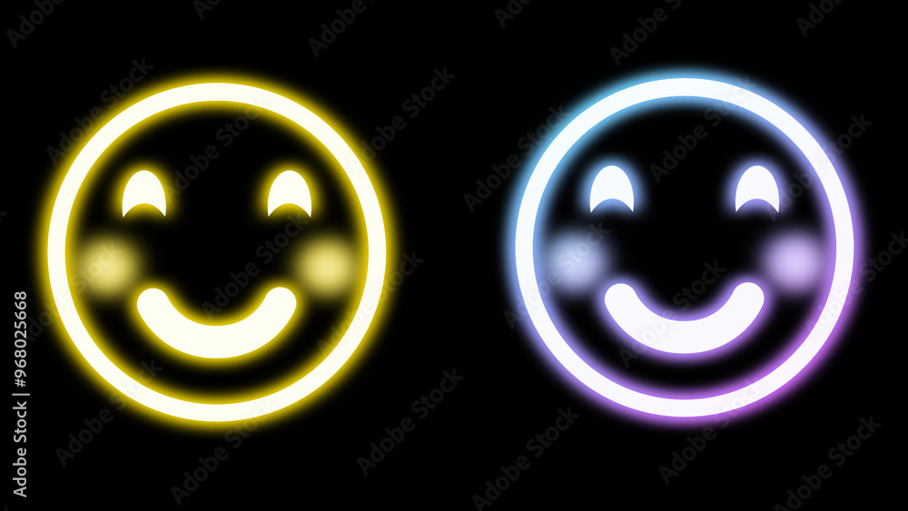 blushing expression icon in bright neon light on black background. blushing expression icon in bright neon light on black background.