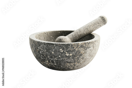 A stone mortar and pestle isolated on a transparent background. ideal for grinding spices and herbs in culinary applications or traditional medicine.