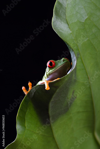 Red eyed tree frog on a leaf photo