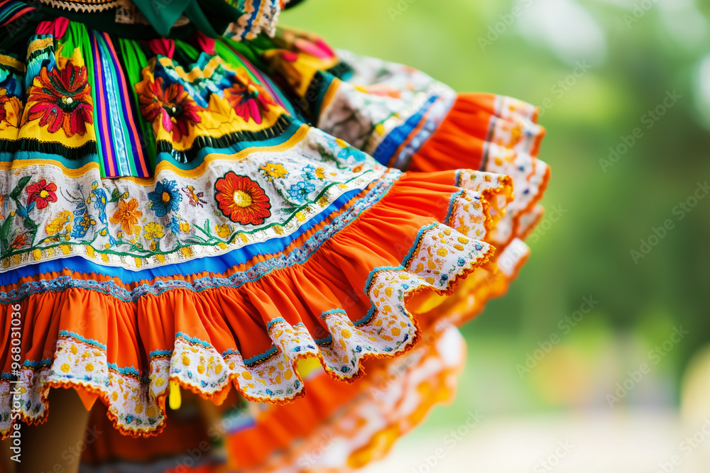 Close-Up of Colorful Mexican Dresses at a Joyous Cinco de Mayo Celebration Close-Up of Colorful Mexican Dresses at a Joyous Cinco de Mayo Celebration