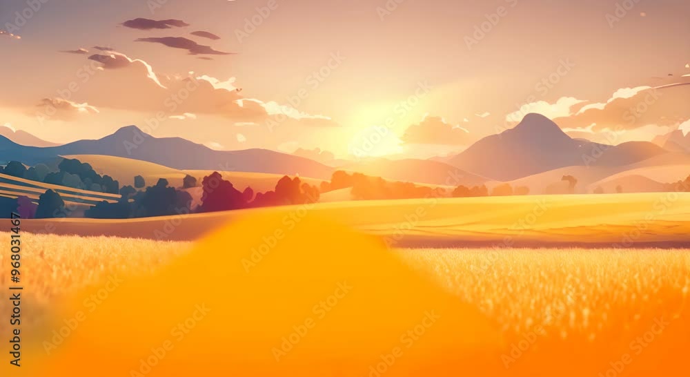 Abstract wheat field with golden confetti Warm bright summer day Sunset light 4k animation Abstract wheat field with golden confetti Warm bright summer day Sunset light 4k animation