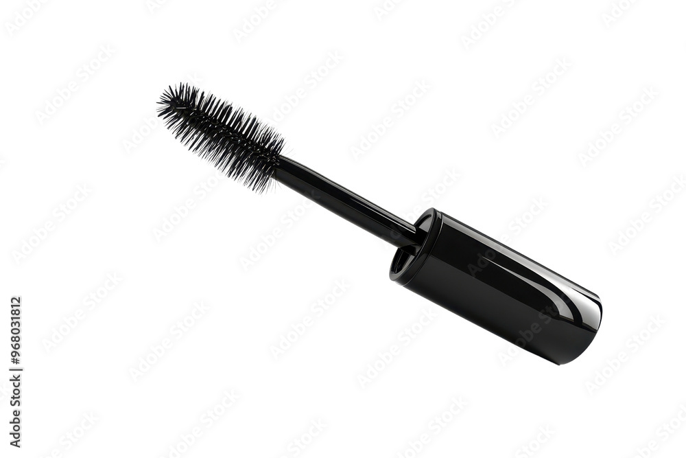 Close-up of a black mascara wand with a transparent background. perfect for beauty and makeup product photography and cosmetics advertising. Close-up of a black mascara wand with a transparent background. perfect for beauty and makeup product photography and cosmetics advertising.