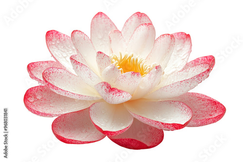 Close-up of a beautiful white and pink lotus flower bloom, showcasing delicate petals and detailed textures.