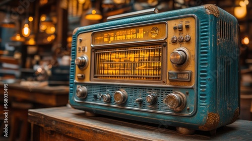 Vintage Radio Receiver on Wooden Table