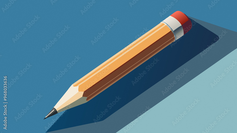 Illustration of an orange pencil with eraser and shadow on a blue background Illustration of an orange pencil with eraser and shadow on a blue background
