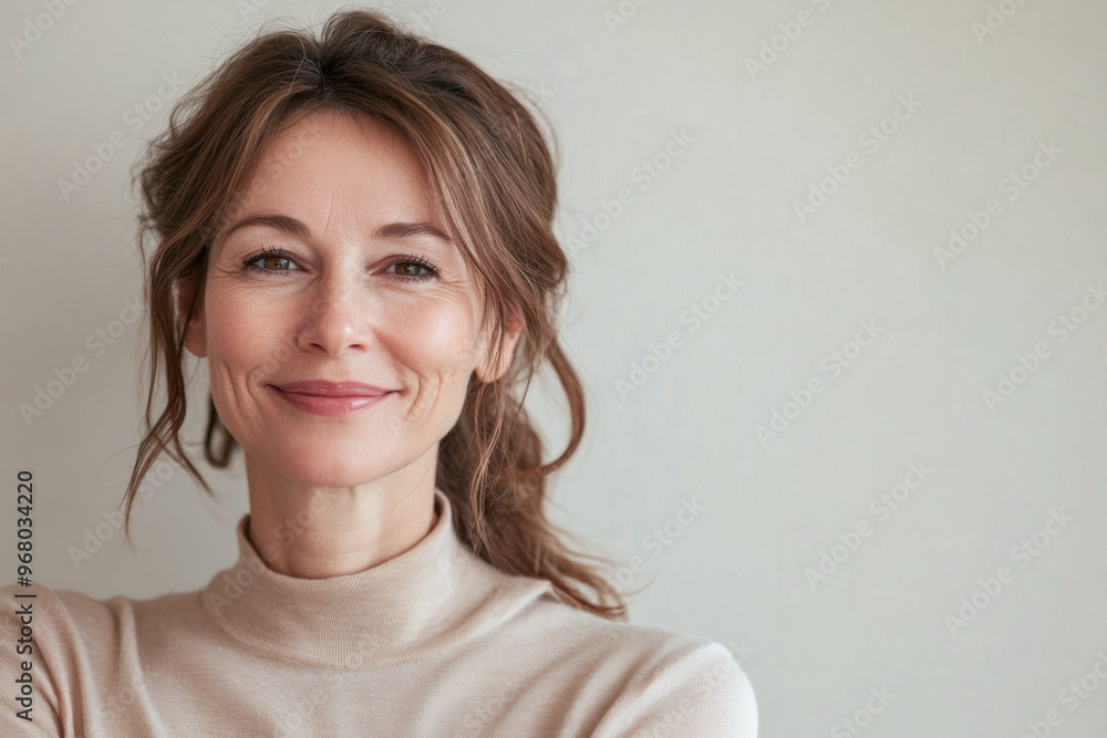 Middle aged woman smiling isolated from a copyspace background. Inclusivity conceptual image Middle aged woman smiling isolated from a copyspace background. Inclusivity conceptual image