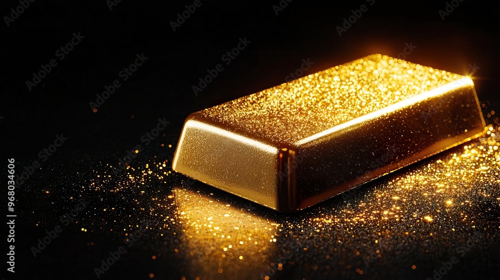 Gold bar on black background with glitter Gold bar on black background with glitter