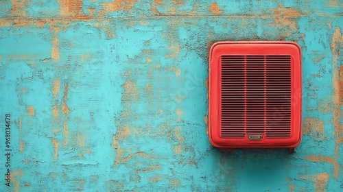 Wallpaper Mural Red Air Vent on Blue Weathered Wall Torontodigital.ca