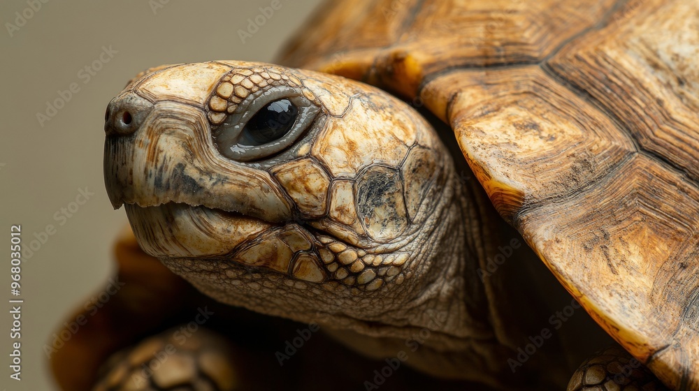 Detailed Close Up of a Tortoises Face Showcasing Its Unique Features Against a Softly Blurred Background