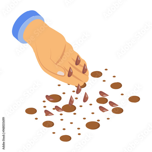 scattering Seeding by Hand isometric concept, Spreading the Grass Seed vector icon design, Lawn and Gardening symbol, Farm and Plant sign, agriculture and horticulture equipment stock illustration