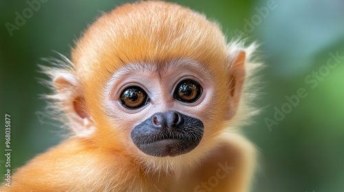 A close up of a monkey with big eyes and black nose, AI