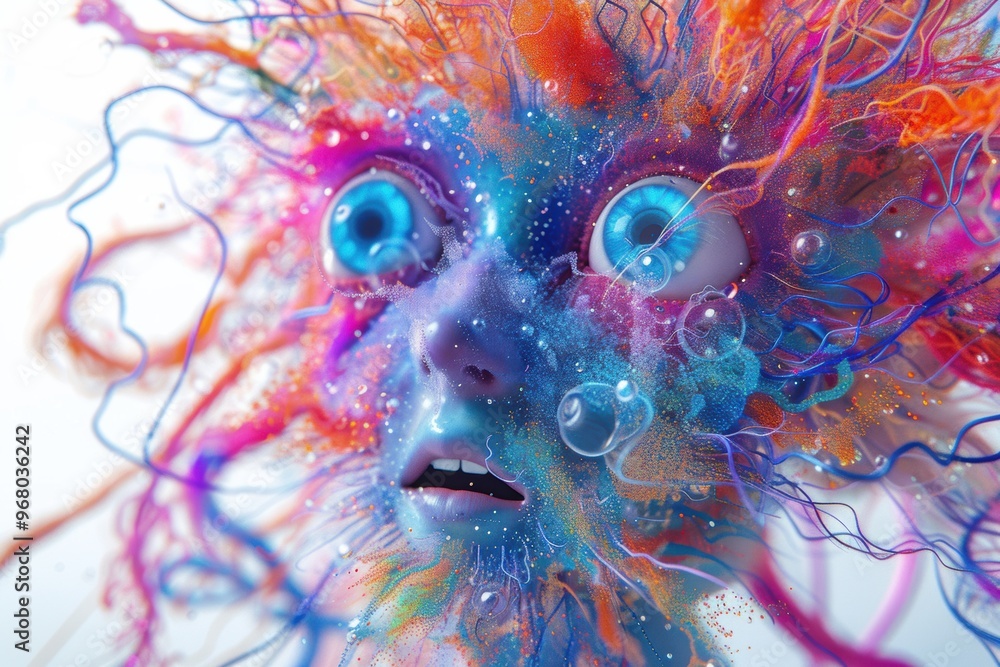 Fototapeta premium Weavers of color entwine particles into vibrant consciousness in surreal dreamscape