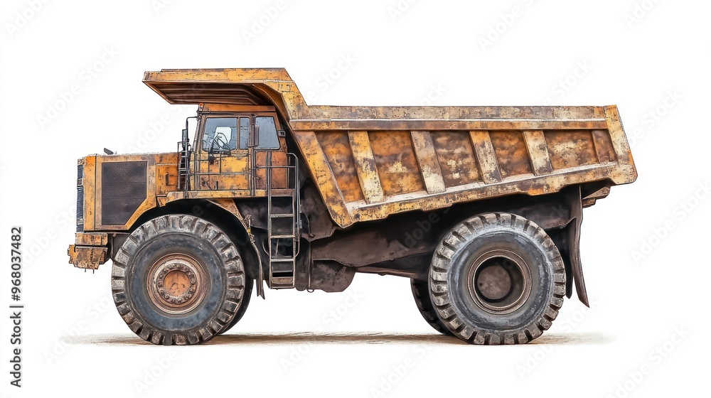 Fototapeta premium Large Yellow Dump Truck Isolated on White Background
