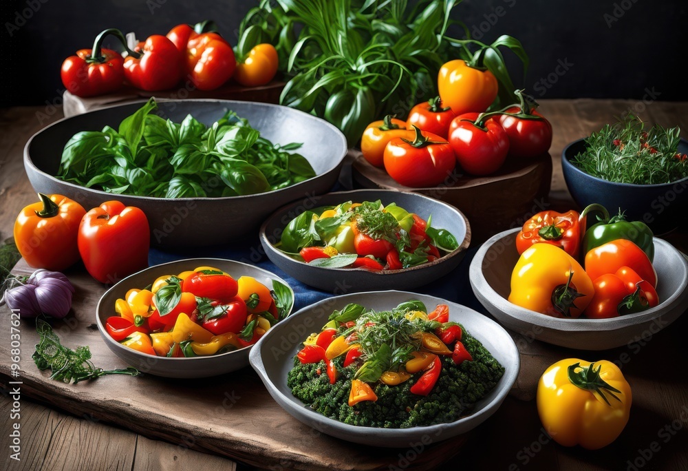 colorful plant based dishes displayed diverse backgrounds showcasing fresh ingredients culinary artistry, artistic, appetizing, arrangement, bowl, chef colorful plant based dishes displayed diverse backgrounds showcasing fresh ingredients culinary artistry, artistic, appetizing, arrangement, bowl, chef