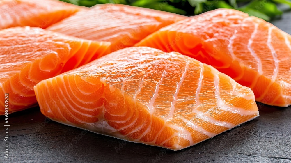 Fresh raw salmon fillets ready for cooking. Fresh raw salmon fillets ready for cooking.