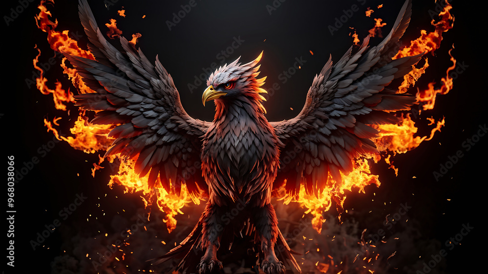 Phoenix rising from the ashes, glowing body on a dark background Phoenix rising from the ashes, glowing body on a dark background