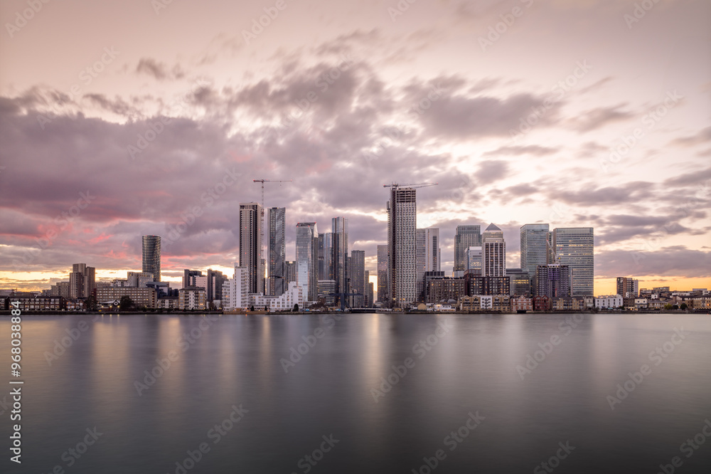 Canary Wharf at Sunset from the Greenwich Peninsula Canary Wharf at Sunset from the Greenwich Peninsula