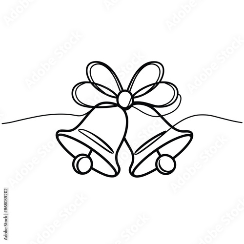 Two elegant hand-drawn bells adorned with a bow, ideal for festive occasions.
