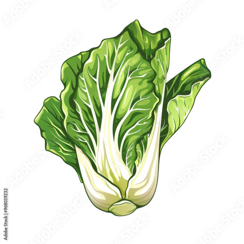 A single, fresh, green head of bok choy with a white core, isolated on a white background. photo