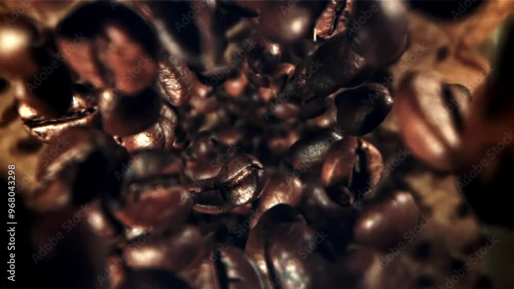 Coffee beans are falling. Macro shot. Filmed on a high-speed camera at 1000 fps. High quality FullHD footage Coffee beans are falling. Macro shot. Filmed on a high-speed camera at 1000 fps. High quality FullHD footage