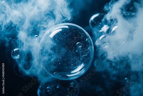 Wallpaper Mural soap bubbles filled with smoke on dark blue background, backlit mysterious atmosphere with copy space Torontodigital.ca