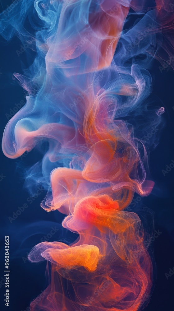 Colorful abstract smoke swirls against dark blue background Colorful abstract smoke swirls against dark blue background