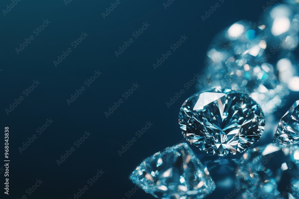 sparkly lab grown diamonds in the dark blue background, ethical diamond jewelry industry sparkly lab grown diamonds in the dark blue background, ethical diamond jewelry industry