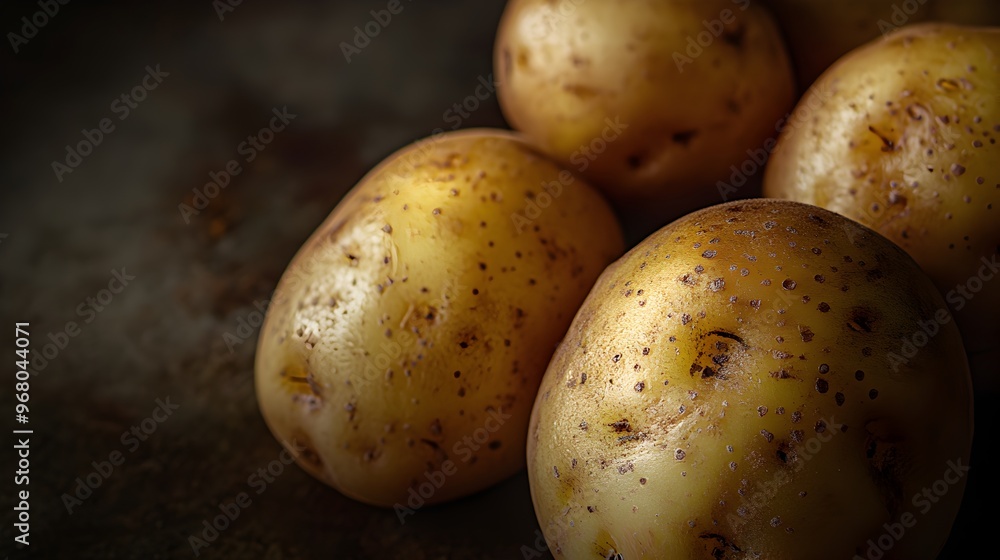 A close-up photograph showcasing a group of raw,organic potatoes with a rustic,earthy texture and natural brown tones. These potatoes represent a wholesome,homegrown agricultural produce. A close-up photograph showcasing a group of raw,organic potatoes with a rustic,earthy texture and natural brown tones. These potatoes represent a wholesome,homegrown agricultural produce.