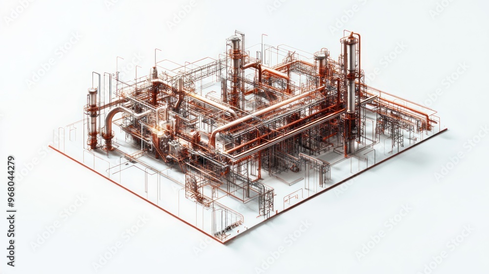 Fototapeta premium Isometric View of Industrial Refinery with Pipes and Towers