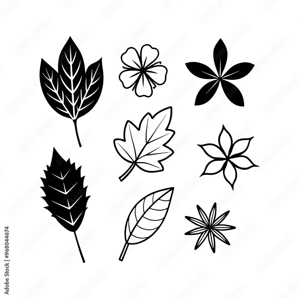 Set of wild flowers and leaves floral element Clipart isolated vector illustration Set of wild flowers and leaves floral element Clipart isolated vector illustration