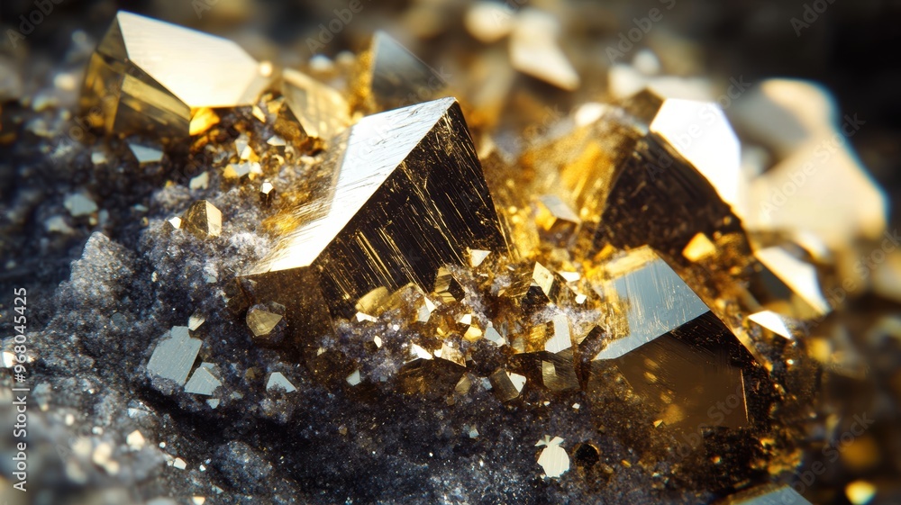 Polished pyrite crystals with metallic luster Polished pyrite crystals with metallic luster