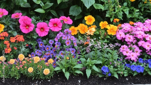 Wallpaper Mural Horizontal alignment of diverse flowers in a garden bed, showcasing a mix of bright colors and varying bloom sizes Torontodigital.ca