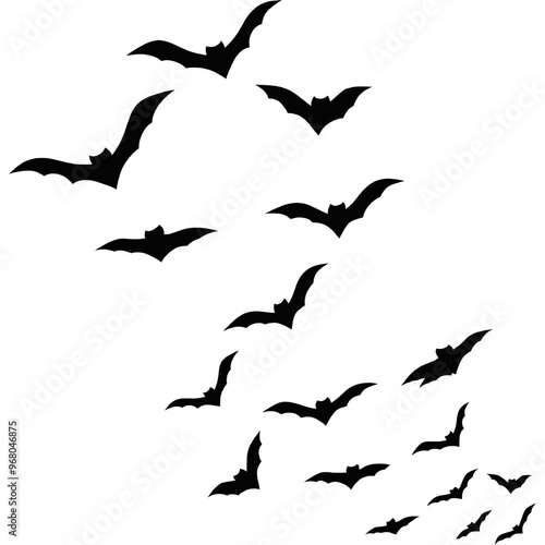 A Flock of bats, Flying bat, Halloween elements for design, bat silhouette, flock of bats flying in the sky 