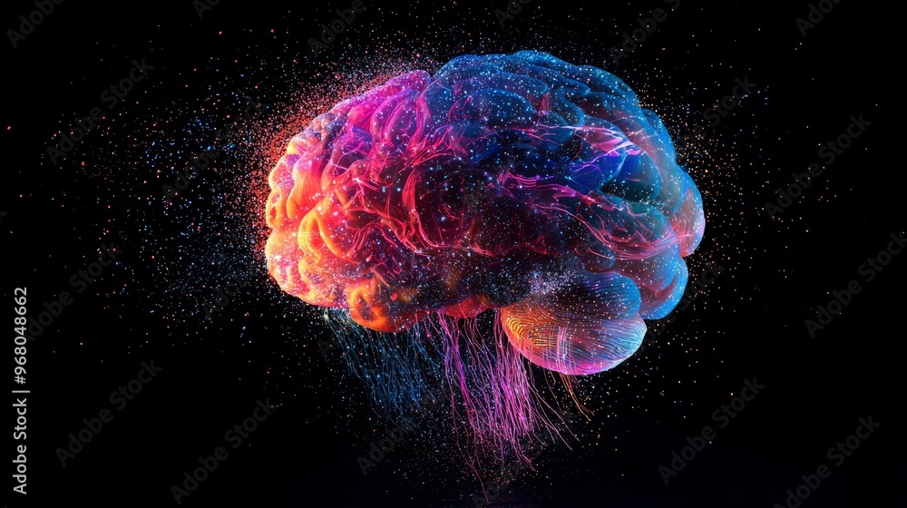 Naklejka premium Abstract Human Brain with Glowing Lines and Sparks