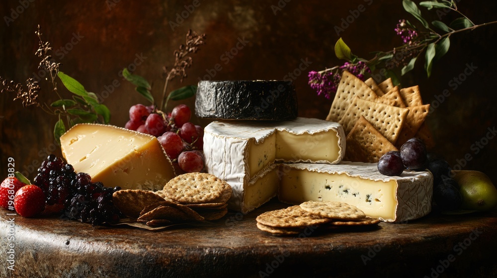 Gourmet Cheese Board with Crackers and Fruit - A Delicious Appetizer Gourmet Cheese Board with Crackers and Fruit - A Delicious Appetizer