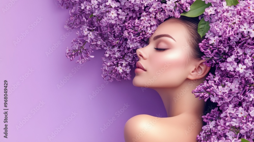 Beautiful woman with closed eyes and flowers on her head, AI Beautiful woman with closed eyes and flowers on her head, AI