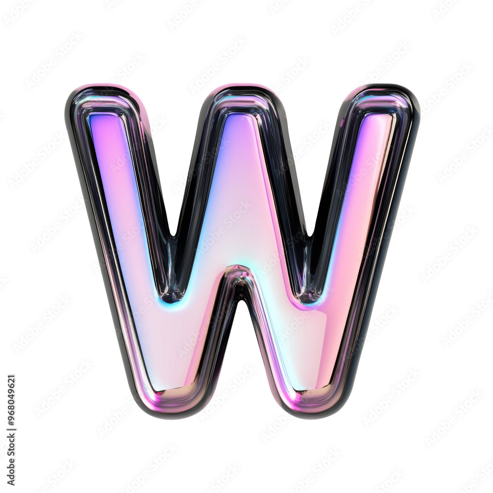 hologram dark glossy W alphabet Realistic 3D on white background. Generative AI hologram dark glossy W alphabet Realistic 3D on white background. Generative AI