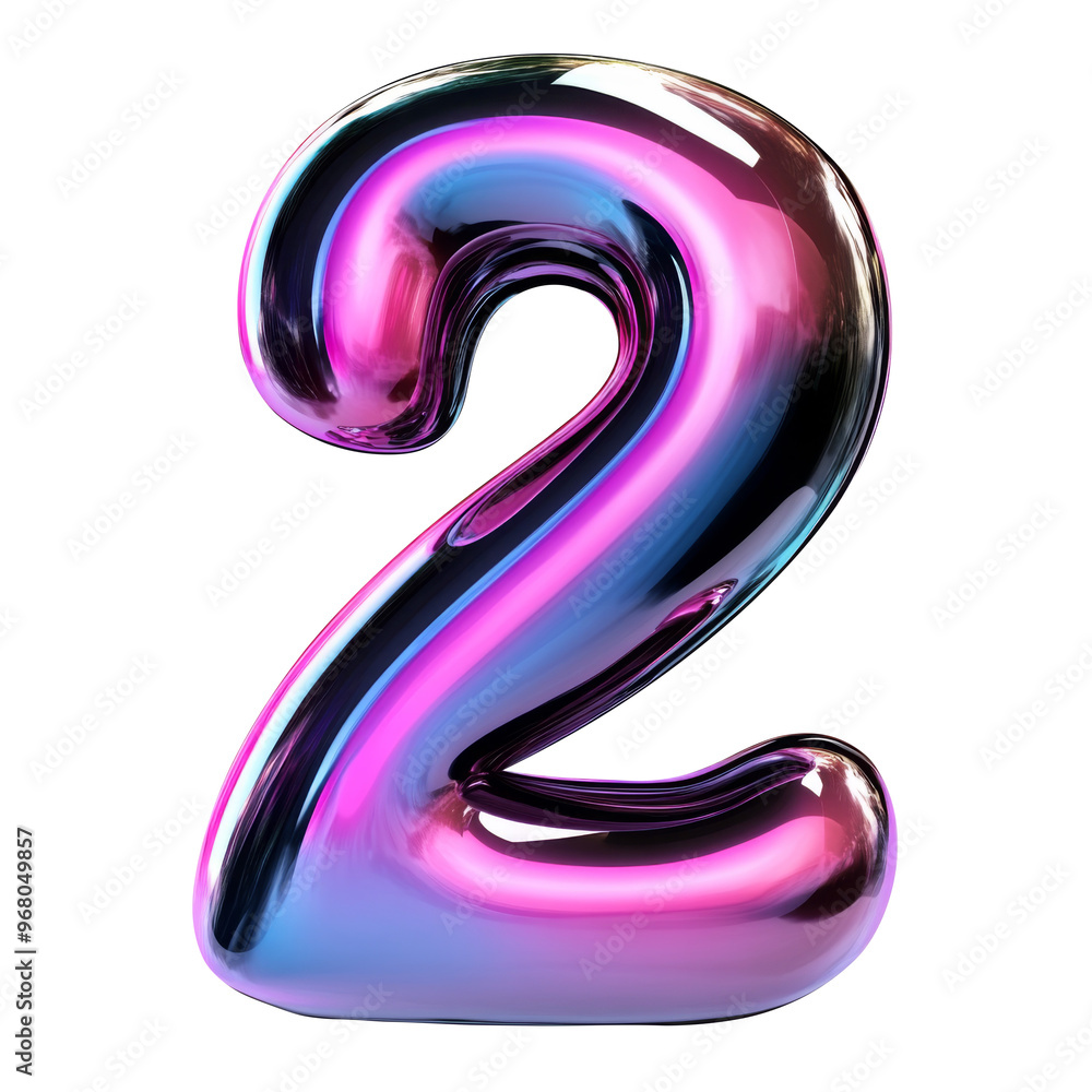 hologram dark glossy 2 NUMBER alphabet Realistic 3D on white background. Generative AI hologram dark glossy 2 NUMBER alphabet Realistic 3D on white background. Generative AI