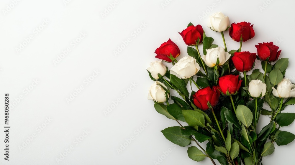 Fototapeta premium Red and White Roses Bouquet on White Background