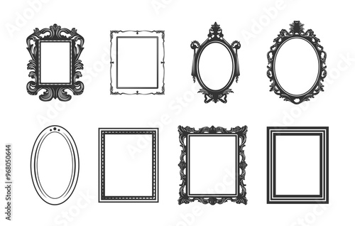 Picture frames silhouette, Baroque frame silhouettes, Decorative ornamental frame silhouettes, Picture frames svg, Baroque frame svg, Decorative ornamental frame svg, Vintage picture frame svg. 